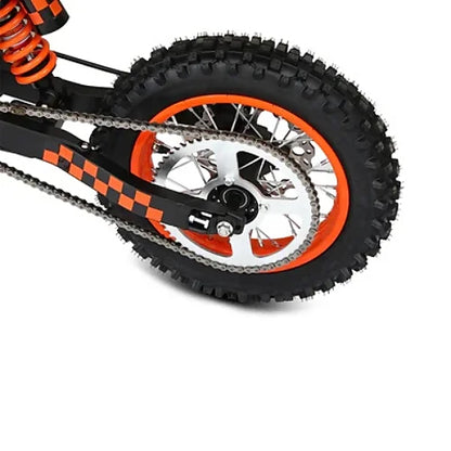 Close-up of rear wheel, tire tread, and chain drive on Kugoo Wish 01