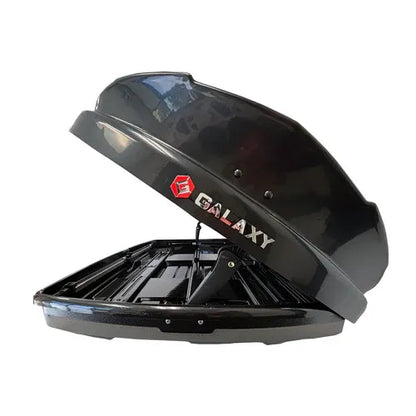 Stylish rooftop cargo box low profile aerodynamic design angled view
