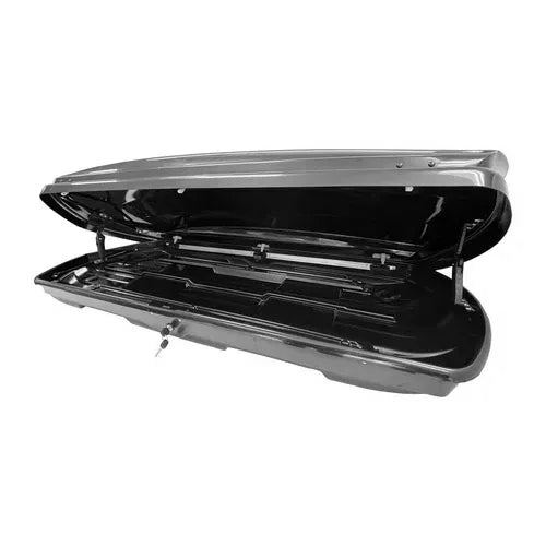 Large rooftop cargo box open front view with dual opening lid