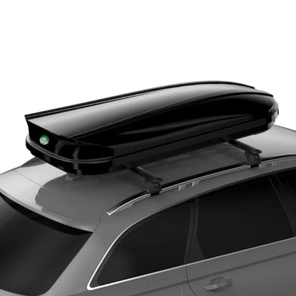 Leaf AO rooftop cargo box in black long-body design for skis, snowboards, and travel gear