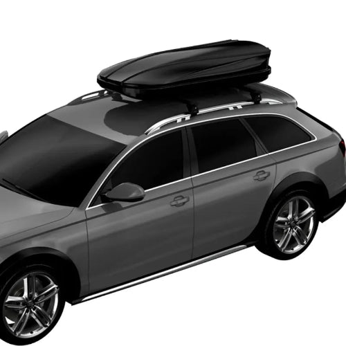 Leaf AO rooftop cargo box mounted on vehicle roof rack showing low-profile fit and quiet aerodynamic design