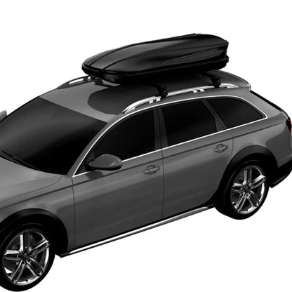 Leaf AO rooftop cargo box mounted on vehicle roof rack showing low-profile fit and quiet aerodynamic design