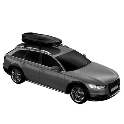 Leaf AO rooftop cargo box installed on vehicle roof rack showing long-body fit and low-profile design