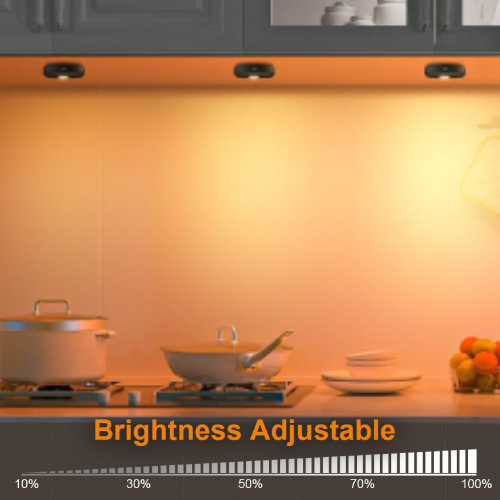 LED multi-color puck lights under kitchen cabinets with brightness bar