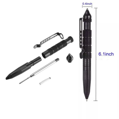 Tactical pen next to dimensions graphic showing length of 6 inches