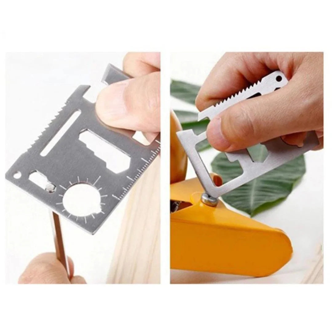 Hand using saber card to cut fruit and perform everyday tasks, demonstrating tool versatility
