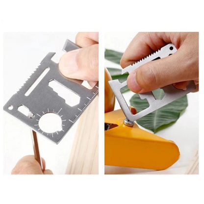 Hand using saber card to cut fruit and perform everyday tasks, demonstrating tool versatility