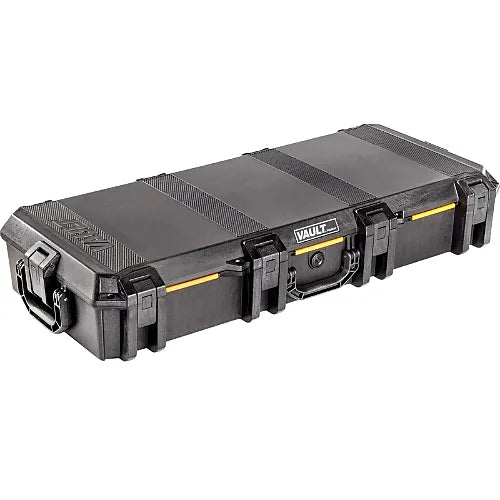 Pelican V700 Vault Takedown Case angled top view with yellow latches