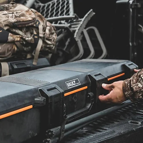 Pelican V770 Vault Single Rifle Case closeup of push-button latch system