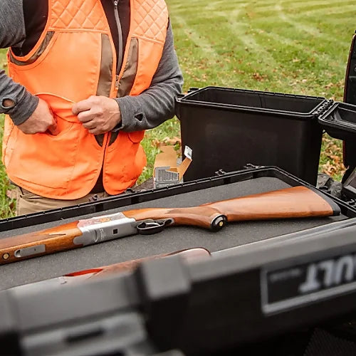 Pelican V800E Vault Case open showing layered protective foam interior