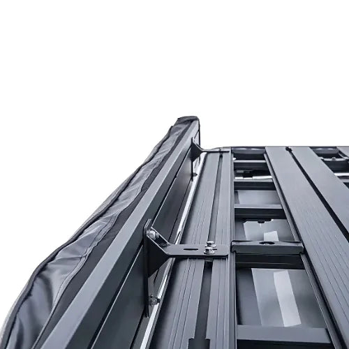Mounting bracket attached to Pioneer Platform rack for Batwing Awning