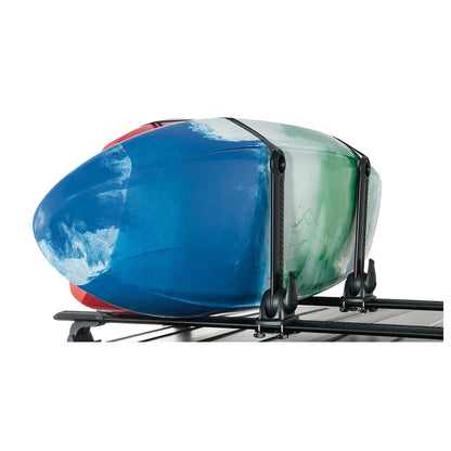 Front view of kayaks secured to the Rhino-Rack Nautic Stack carrier