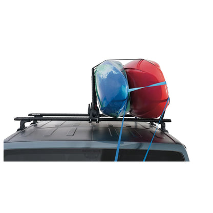 Rhino-Rack Nautic Stack carrying two kayaks vertically on a roof rack
