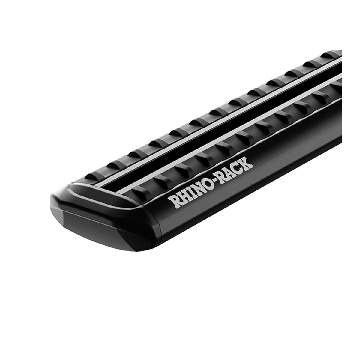 Rhino-Rack logo detail on black Sportz roof bar