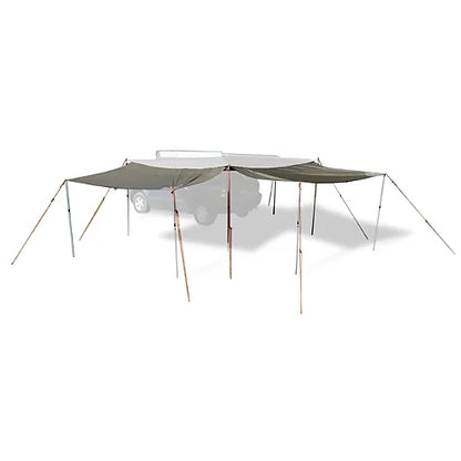 Side view of Rhino-Rack 2.5m awning extension used in enclosed tent-style setup