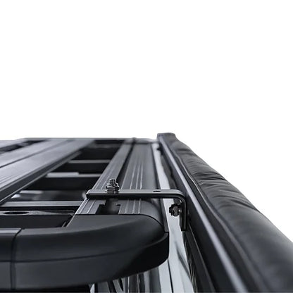 Close-up of Sunseeker 2.5m awning mounting on roof rack platform