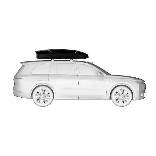 Roahtrip Titan XC213B roof rack cargo box in black mounted on vehicle side view