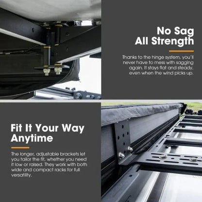 San Hima 180 degree freestanding awning hinge and adjustable L brackets for no-sag roof rack mounting