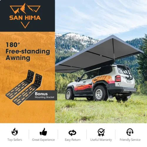 San Hima 180 degree freestanding awning with included mounting brackets for SUV and 4x4 roof racks