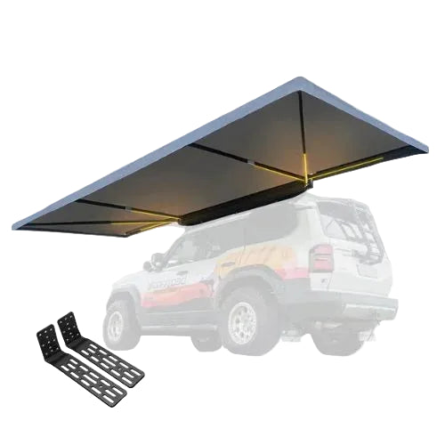 San Hima freestanding car awning with integrated LED light strips and included L mounting brackets