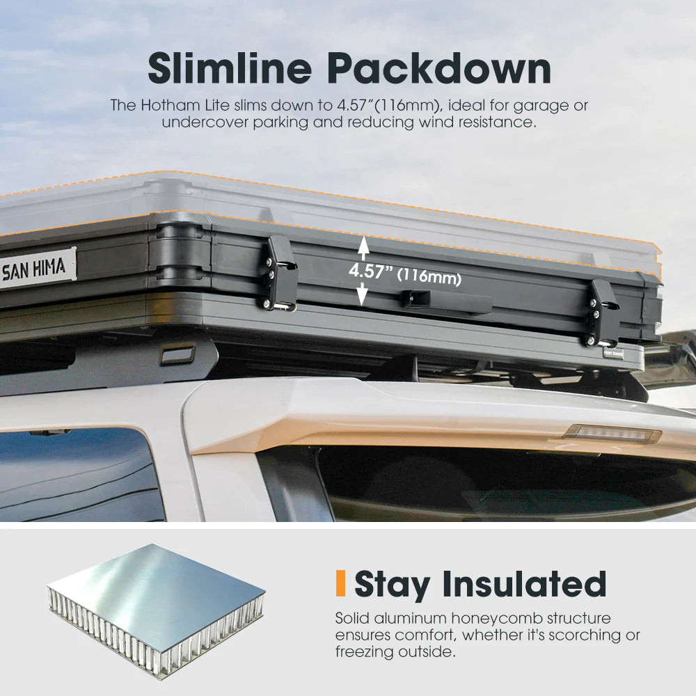 San Hima Hotham Lite GEN 2 Aluminum Rooftop Tent - Lightweight Slim Triangle Tent