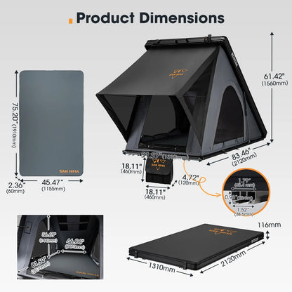 San Hima Hotham Lite GEN 2 Aluminum Rooftop Tent - Lightweight Slim Triangle Tent