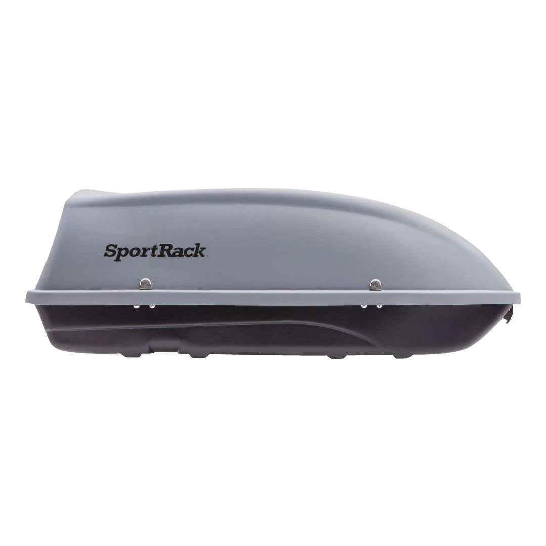 SportRack Skyline XL cargo box in silver side profile product shot.