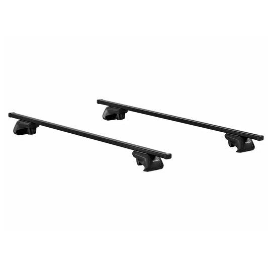 Pair of SportRack 53" raised rail crossbars with mounting feet.

