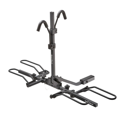 SportRack Crest 2 hitch-mounted platform bike rack with adjustable wheel trays and vertical support arms.