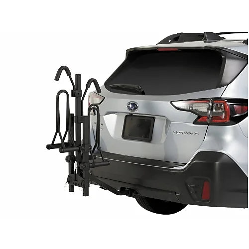 SportRack SR2901 platform hitch bike rack folded upright against vehicle for compact storage
