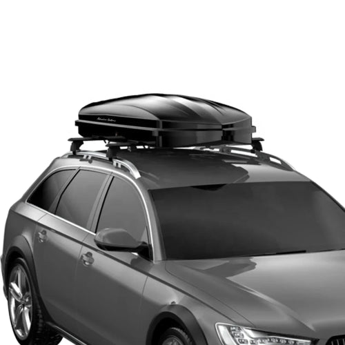 Stream AO rooftop cargo box open and packed with luggage, showing 11.6 cu ft (330L) roof cargo storage capacity