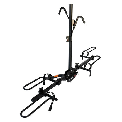 Swagman XTC2 bike rack shown from the side with two cradles for mounting bikes.