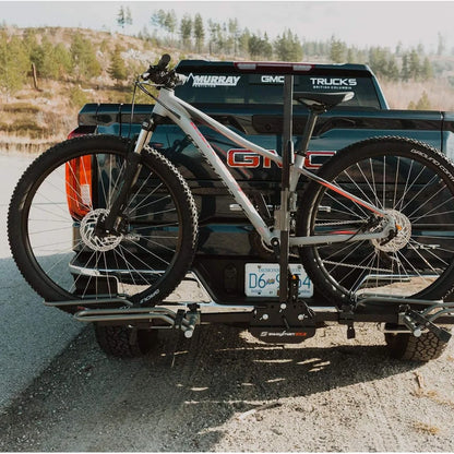 Swagman XTC rack loaded with two bikes mounted on a pickup truck.