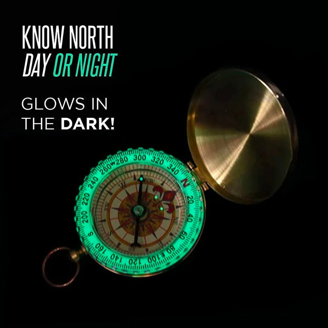 AO compass with glowing green bezel text reading ‘Knows North day or night’.