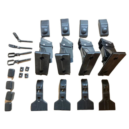 Full Thule 950 Complete Crossroad System kit layout showing bars, feet, locks, and mounting accessories