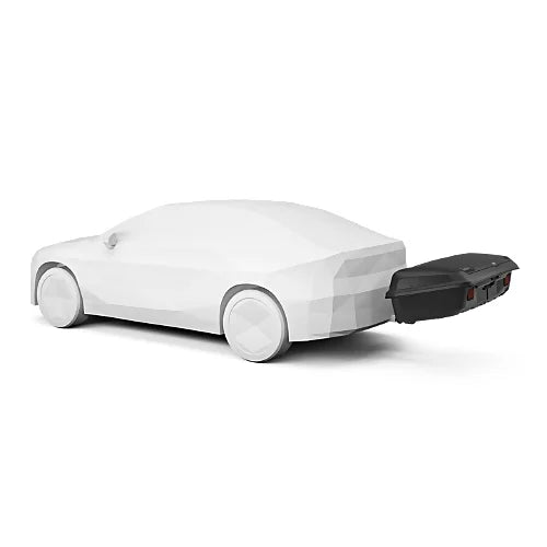 Thule Arcos Platform mounted on white vehicle rear hitch cargo setup