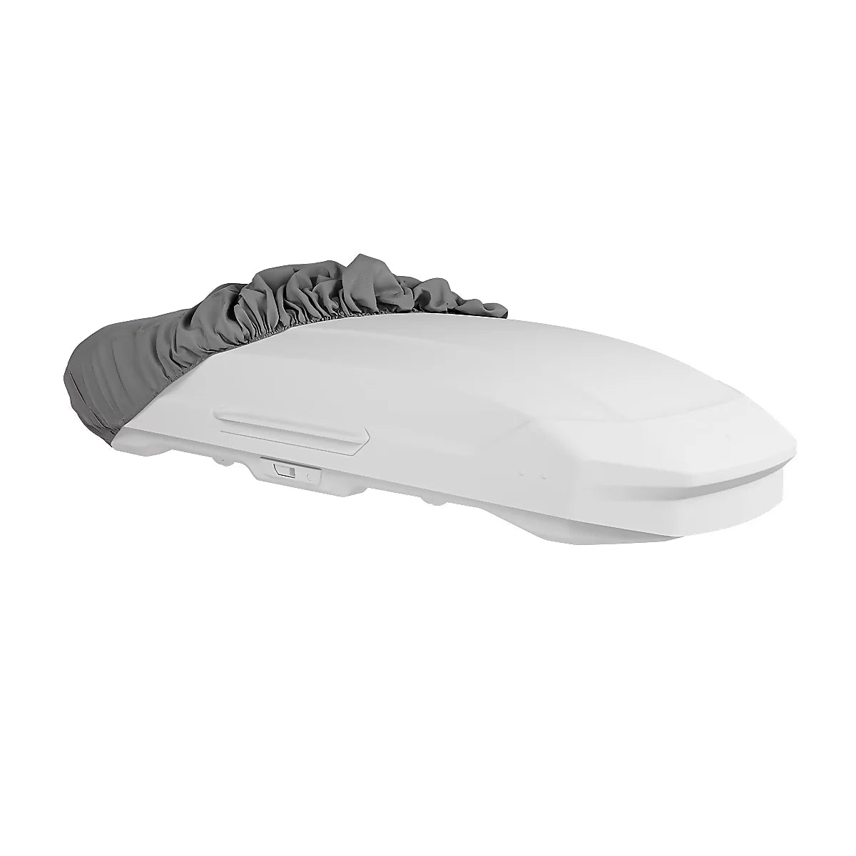 Thule Cargo Box Lid Cover shown half-installed, revealing durable elastic edge design