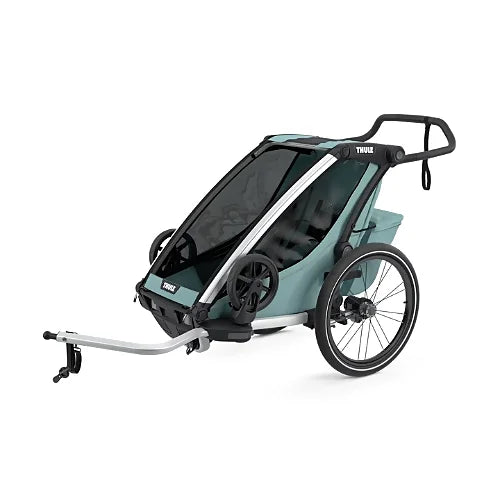 Thule Chariot Cross Single Alaska Blue used in stroller mode, ideal for everyday walking and urban mobility