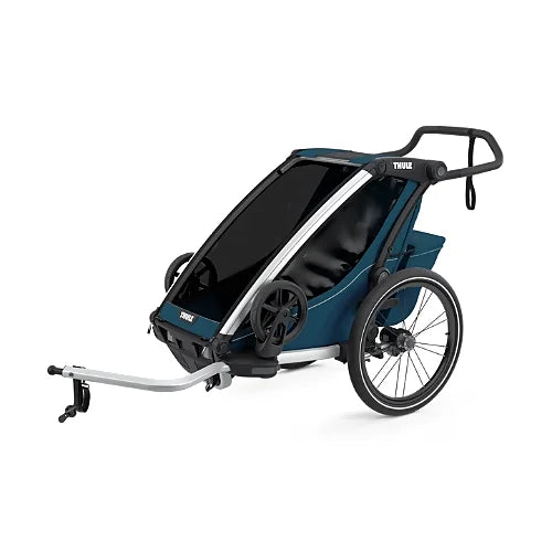 Thule Chariot Cross Single Majolica Blue in stroller setup for city walks and park strolls with kids