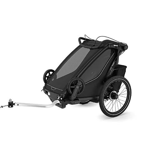 Rear disc brake system on Thule Chariot Sport 2 Double bike trailer for enhanced control on slopes