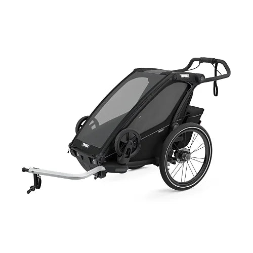 Thule Chariot Sport Single bike trailer in midnight black with tow arm and adjustable handlebar