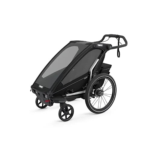 Thule Chariot Sport Single in stroller mode with compact three-wheel setup and ergonomic handlebar