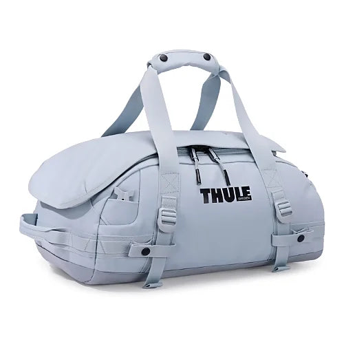 Thule Chasm 30L duffel bag in soft blue made from weather resistant tarpaulin fabric
