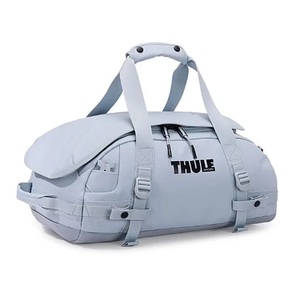 Thule Chasm 30L duffel bag in soft blue made from weather resistant tarpaulin fabric