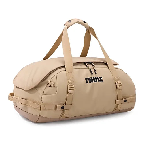 Thule Chasm 40L Beige duffel bag angled view perfect for carry-on luggage