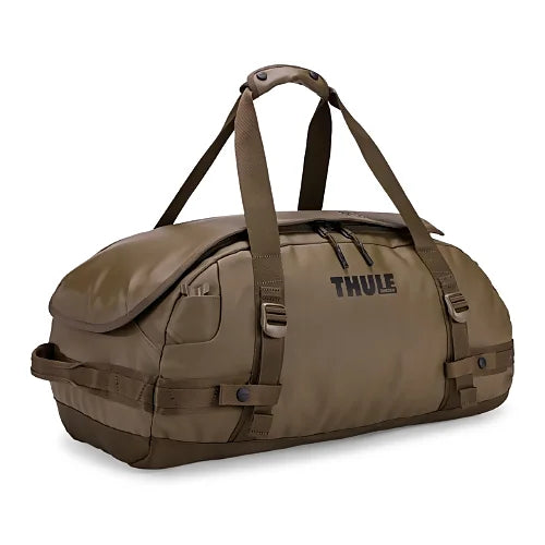 Thule Chasm 40L duffel bag in deep khaki green rugged outdoor backpack duffel