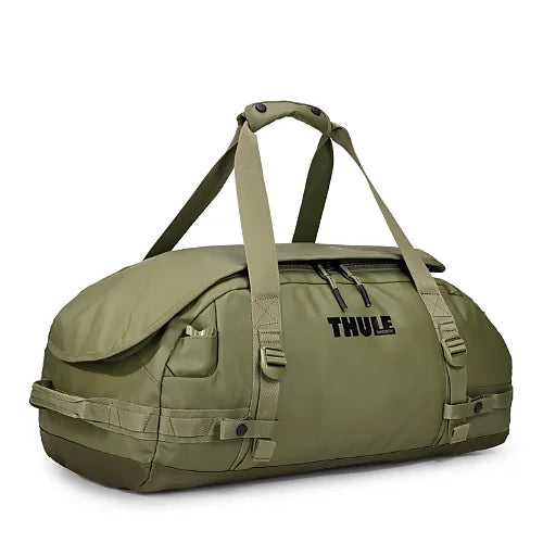 Thule Chasm 40L duffel bag in olivine green waterproof material for camping