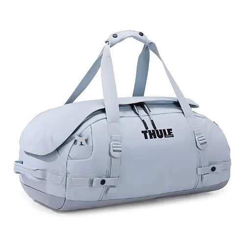 Thule Chasm 40L duffel bag in soft blue sturdy travel gear for weekend trips