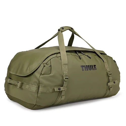 Thule Chasm 90L duffel bag in olivine green for expedition gear storage