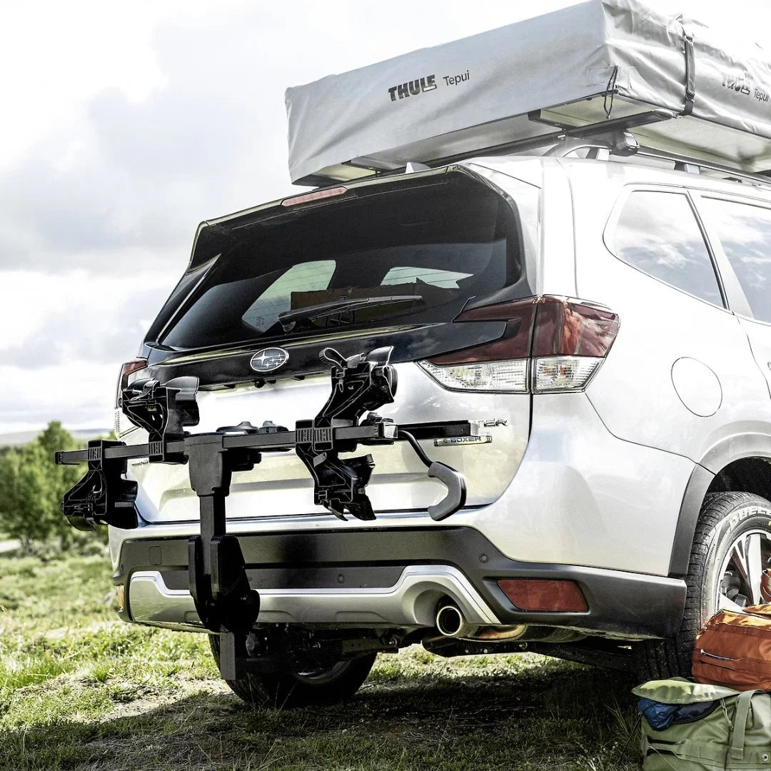 Thule DoubleTrack Pro installed on car hitch